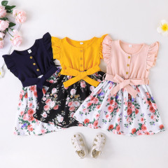 Foreign trade INS new summer sweet girls lace sleeve floral dress fashionable casual A-line skirt for children