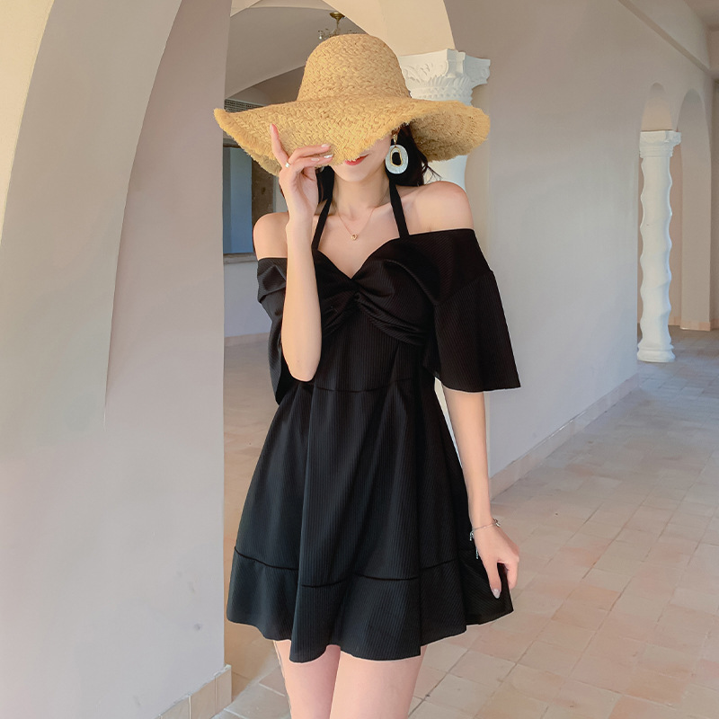 Fat mm swimsuit women's large size conservative one-piece skirt style sexy small breasts gathered to show slimming and flesh-covering hot spring swimsuit