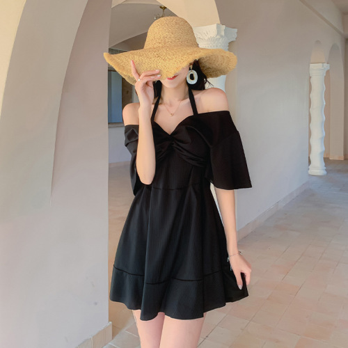 Fat mm swimsuit women's large size conservative one-piece skirt style sexy small breasts gathered to show slimming and flesh-covering hot spring swimsuit