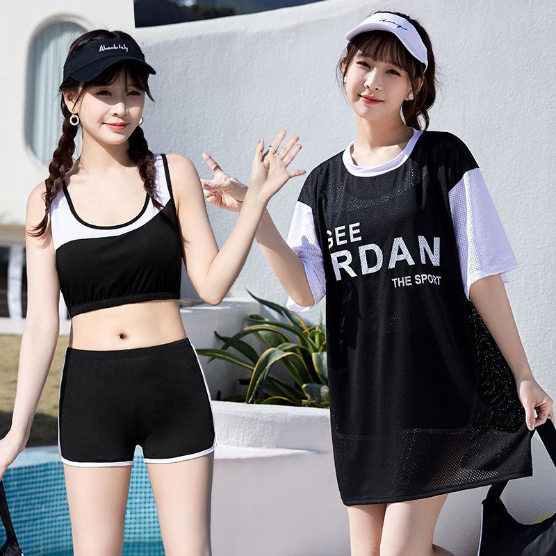 Swimsuit women's conservative split 2024 new popular swimsuit hot spring three-piece set large size fat mm slimming swimsuit