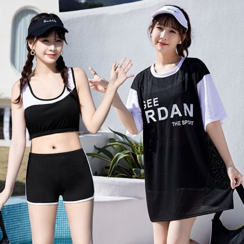 Swimsuit women's conservative split 2024 new popular swimsuit hot spring three-piece set large size fat mm slimming swimsuit