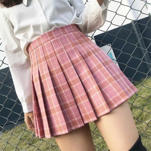 Pleated skirt women's summer jk skirt autumn and winter new plaid skirt high waist Korean style black a-line skirt plus size short skirt