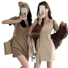 Dongdaemun new large size women's round neck loose casual slimming waist and age reduction T-shirt skirt 2024 summer ins trend