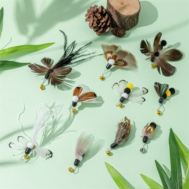 New Cat Funny Stick Simulated Insect Replacement Head Small Flying Insect Funny Cat Stick Pet Supplies Cat Toy