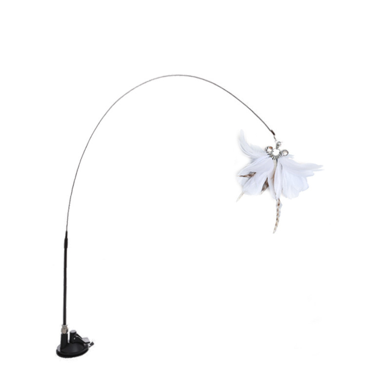 Cat Funny Stick Wholesale Suction Cup Cat Toy Popular Cat Self-Happiness Bite-resistant Long Steel Wire Feather Bird Cat Funny Stick Replacement
