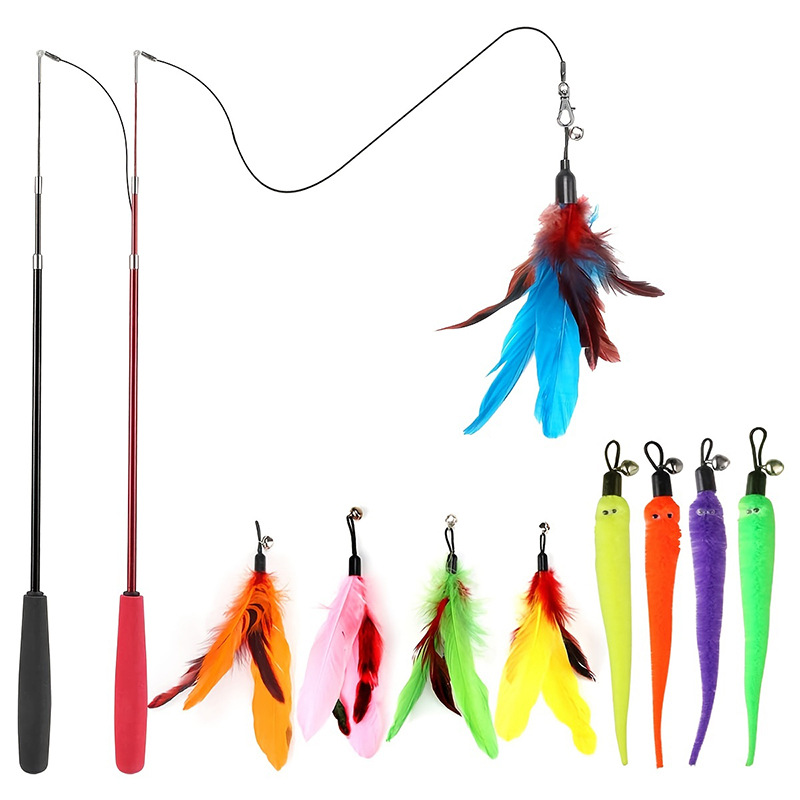 New three-section telescopic cat teaser 13-piece set DIY replacement head feather cat teaser set