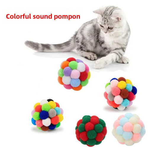 Colorful plush bell ball. Cat relieves boredom and makes sounds for self-pleasure. Soft, fun and scratch-resistant rainbow plush ball to play with.