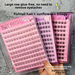Cute eyelashes for lazy people large capacity self-adhesive glue-free three-part false eyelashes natural single cluster novice comic eyelashes