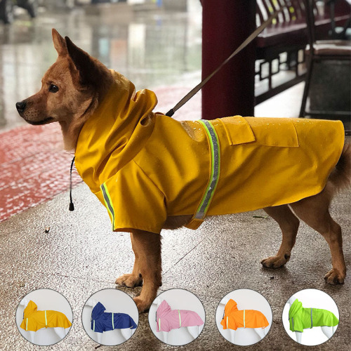 Amazon's hot-selling big dog raincoat, cape-style reflective strip pet raincoat, windproof and rainproof dog hooded raincoat