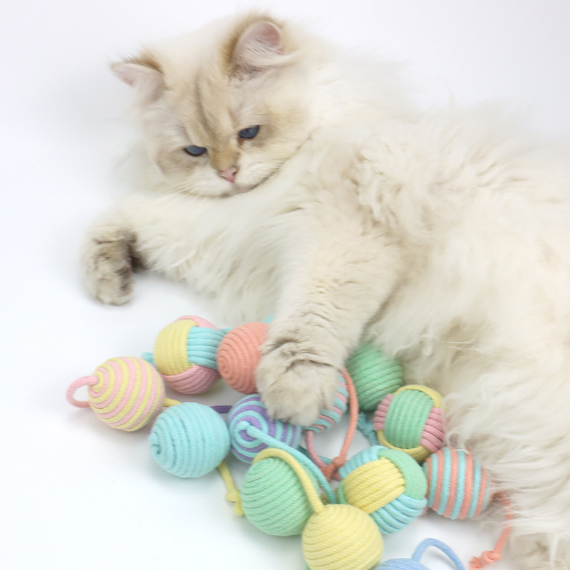 Cotton rope cat toy ball, cat tease stick, self-stimulating teeth grinding and biting resistance for kittens, dogs, knotted rope, kitten's boredom relief tool, scratch resistance