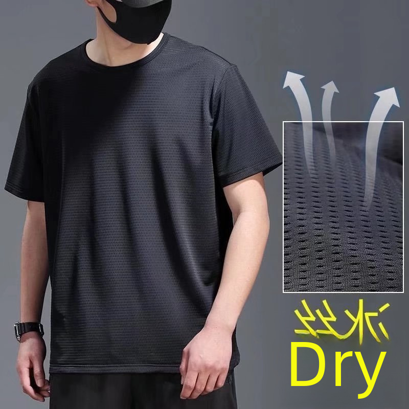 Ice silk short-sleeved T-shirt men's mesh thin half-sleeved sports tops cool breathable work base shirt