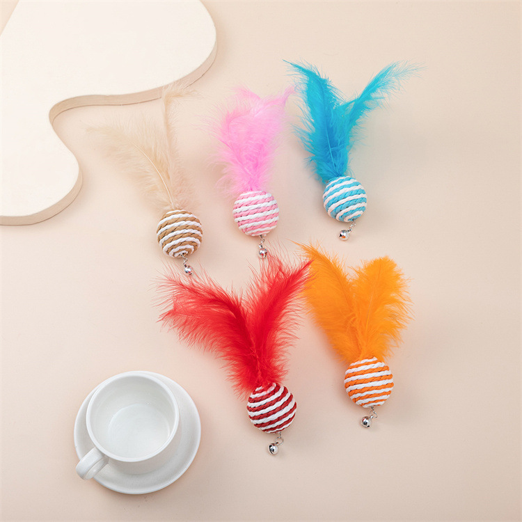 New paper rope ball cat stick replacement head cat toy interactive chewing toy feather bell can make sounds