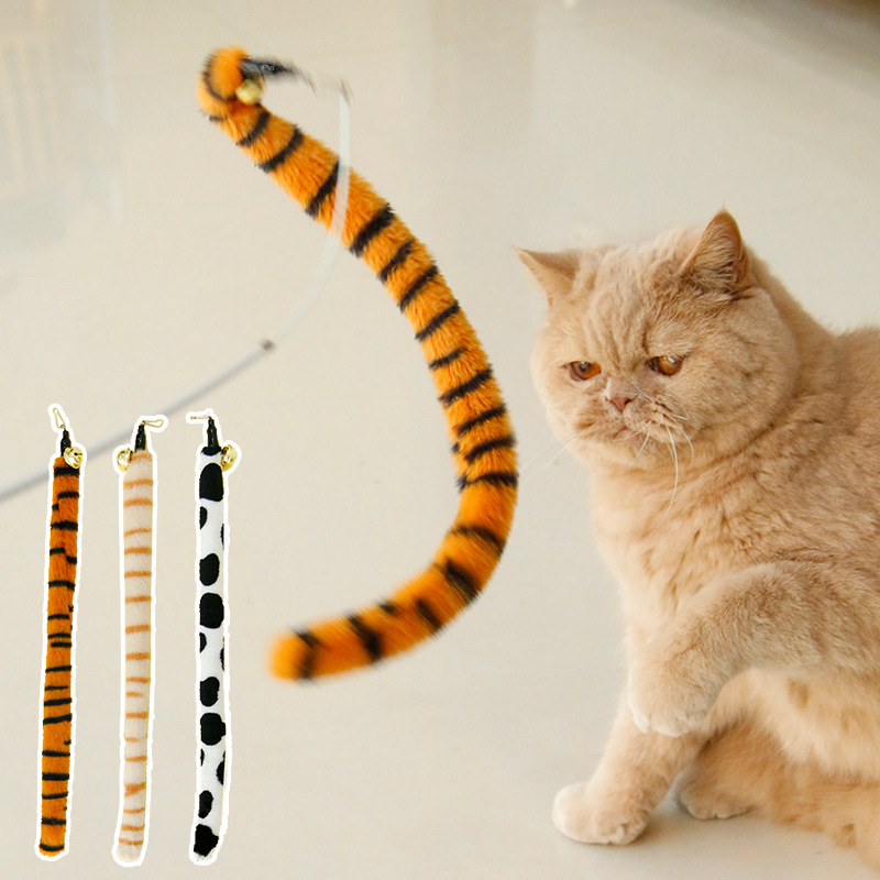 Funny cat stick two-section telescopic pole plush caterpillar tail bell long pole cat interactive toy fishing cat replacement head
