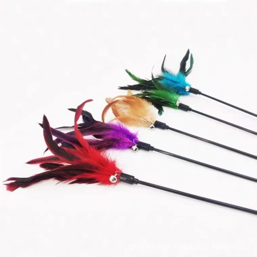 Cat toy long pole to amuse the cat Colorful feather bell self-entertainment tool to relieve boredom Vocal kitten pet supplies