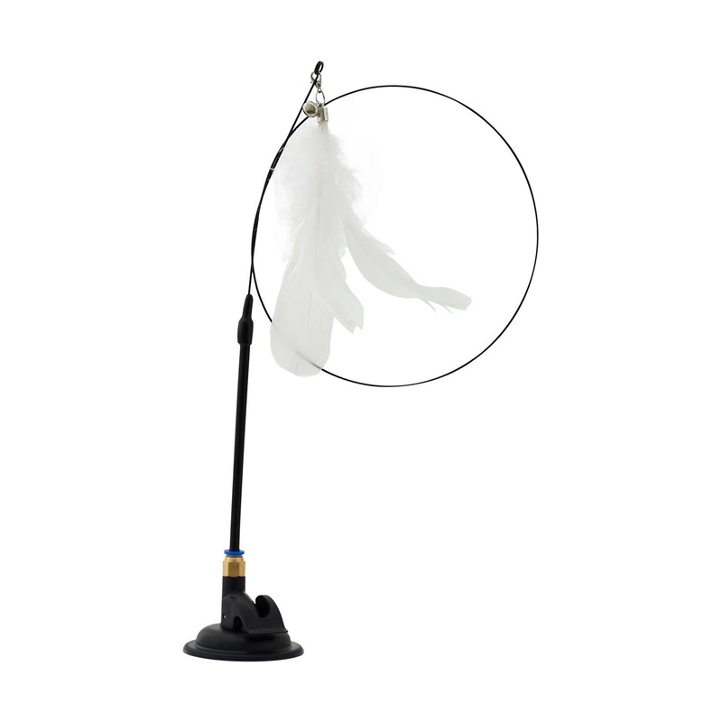 Cat toy powerful suction cup long steel wire cat teasing rod with bells and feathers for self-pleasure and boredom relief cat teasing rod