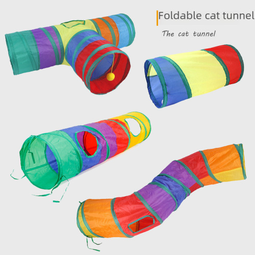 Cross-border pet cat tunnel new product Cat Rainbow Channel Interactive Drill Bucket Foldable Cat Toy