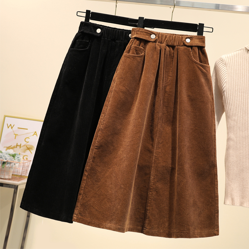 Photographed Autumn New Plus Size Corduroy Women's Medium-Length High-Waist Wide-MM Plus Plus Loose A-Line Skirt