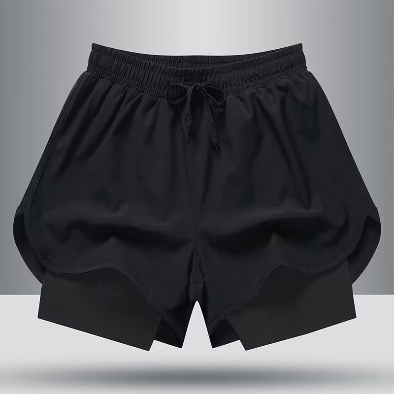 Summer new double-layer shorts European and American muscle fitness swimming trunks sports men's casual five-point pants outdoor sports pants