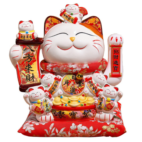 Zhengshun Ceramics Factory Wholesale Waving Hand Lucky Cat Ornament Store Opening Front Desk Home Living Room Waving Hand Piggy Bank