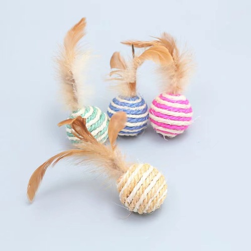 Cat Toy Sisal Ball Feathered Cat Teething Resistant Toy Cat Scratching Ball Amusing Cat Pet Supplies