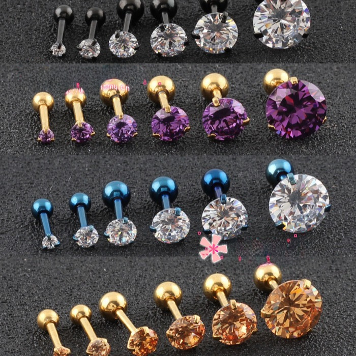 Japanese and Korean three-prong zircon earrings, ear bone nails, zircon titanium steel earrings for men and women, zircon earrings G02