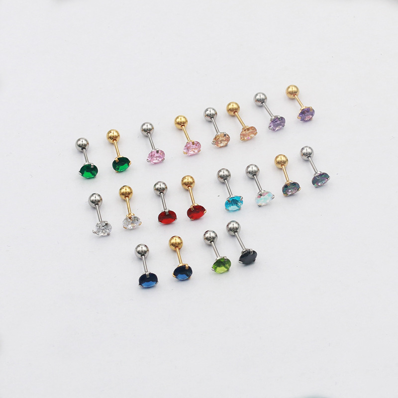 Jewelry simple zircon earrings stainless steel screws ear bone nails foreign trade ear piercing