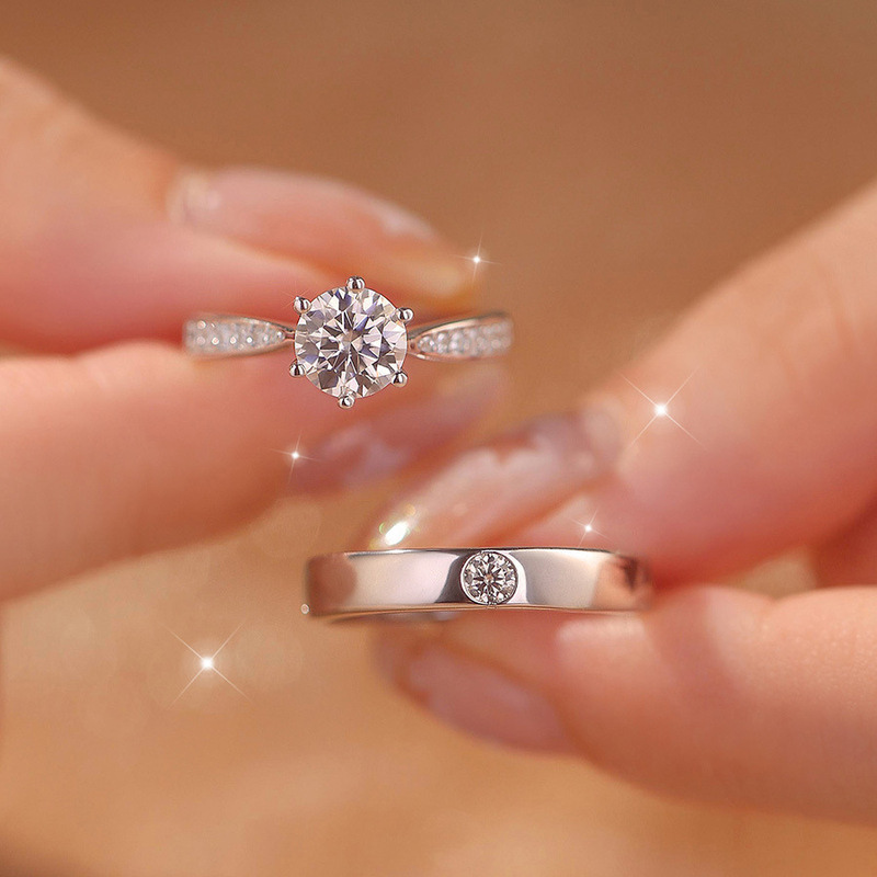 Simulated moissanite live ring couple ring male and female pair 1 carat diamond ring wedding engagement proposal gift