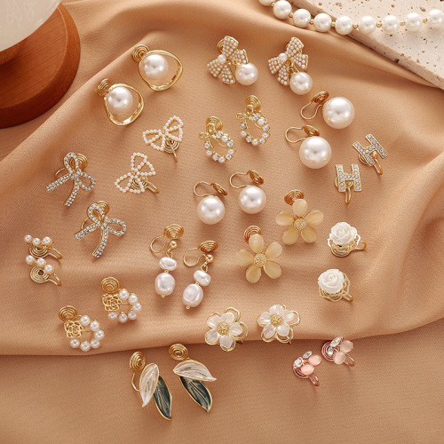 Mosquito coil ear clips without piercings pearl earrings Korean high-end earrings ins simple light luxury wholesale temperament women