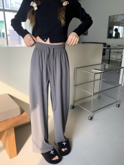 Large size ice silk wide-leg pants for women in summer, thin, high-waisted, slimming, fat mm, drapey floor-length versatile casual trousers