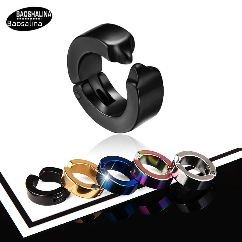 Korean style black punk earrings, men's hypoallergenic earrings, non-pierced earrings, titanium steel ear clips, men's ear clips