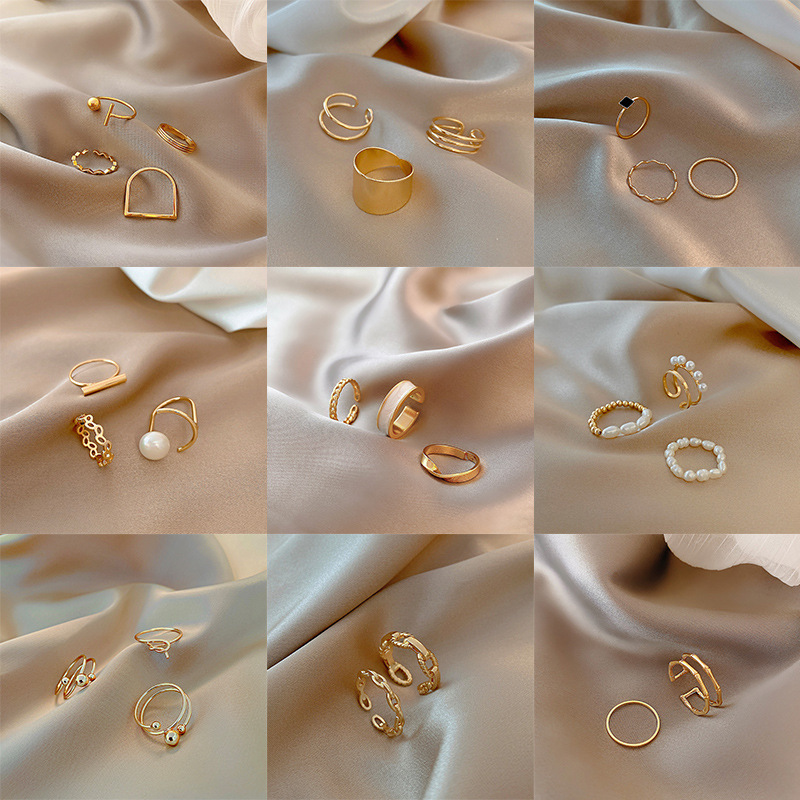 ins trendy simple ring female internet celebrity personalized pearl index finger ring adjustable joint ring trendy fashion ring