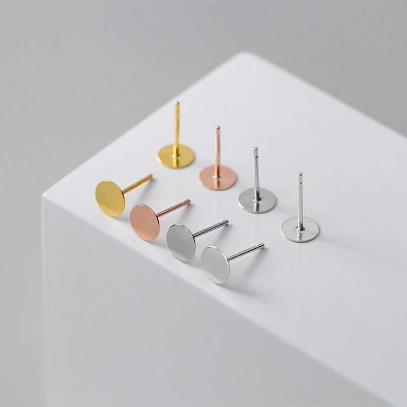 S925 silver flat head needle earrings DIY earrings earrings accessories pearl flat bottom earrings with ring E0047