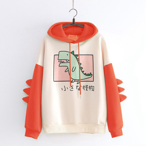  AliExpress Amazon printed dinosaur contrasting color campus style thickened velvet sweatshirt for women winter Korean version