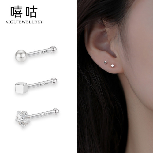 Silver earrings support pierced ears, simple and compact, full silver earrings, daily earrings