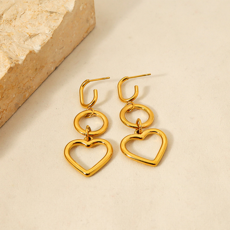Ins European and American Internet celebrity geometric love titanium steel earrings for women niche high-end sense 18k gold plated simple and versatile earrings
