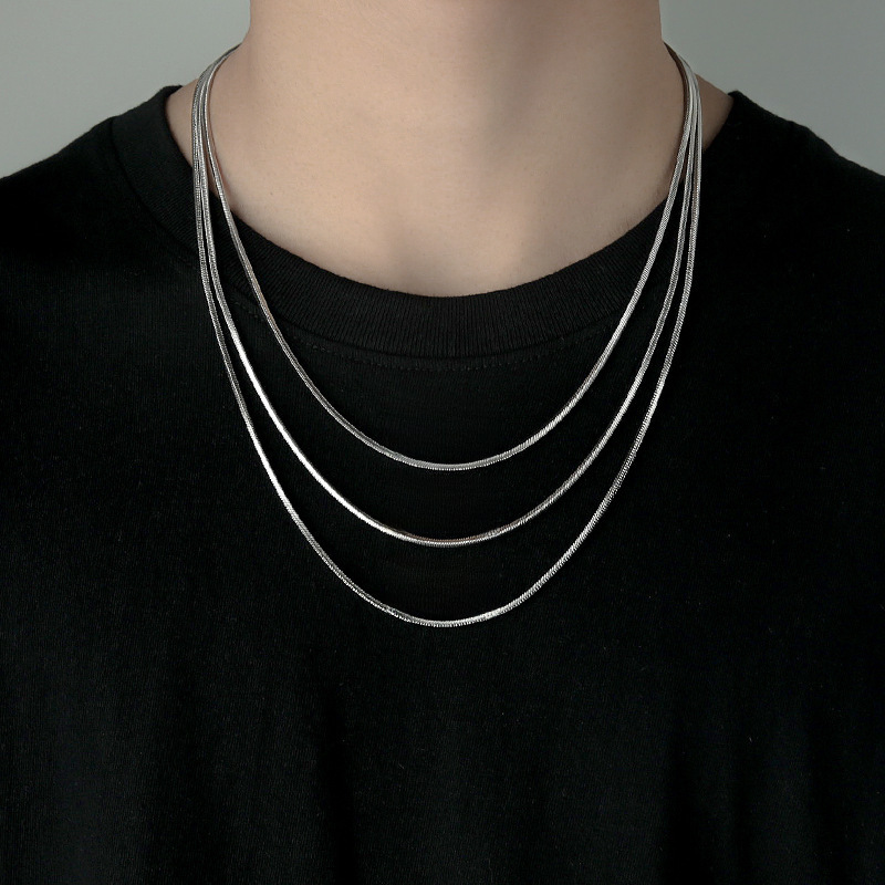 Accessories Snake Bone Chain Necklace Men's Trendy Niche Fashion Brand Thin Men's Plain Versatile Titanium Steel Neck Boys' Clavicle Chain Chain