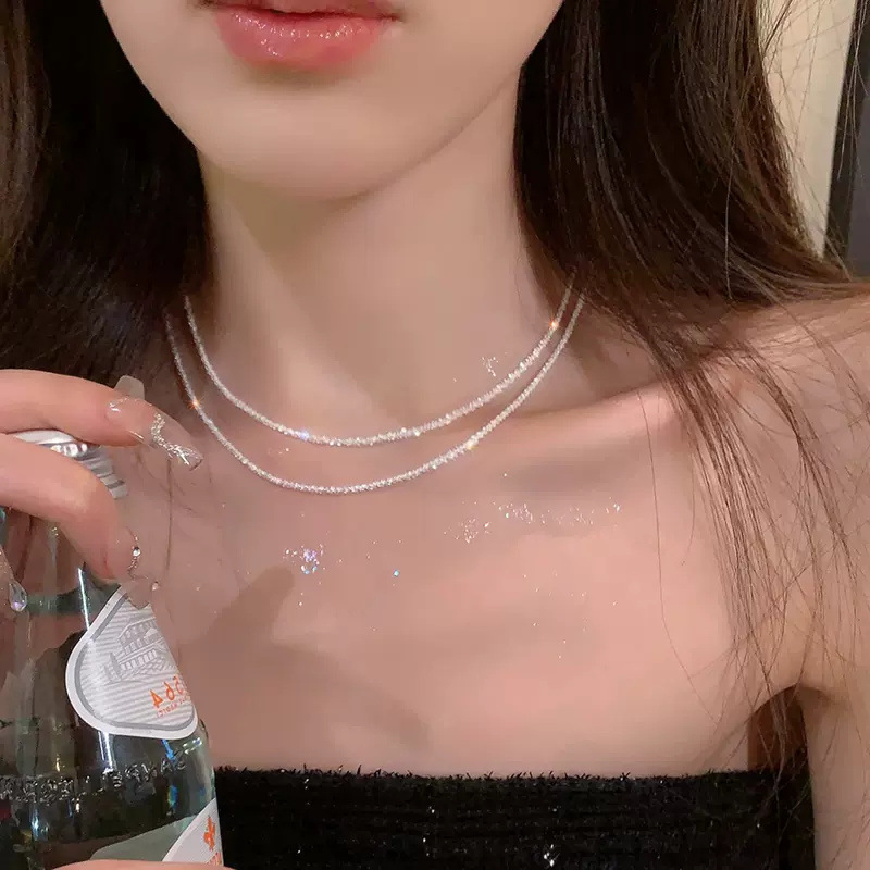 Silver sparkling necklace new year's women's clavicle chain light luxury niche starry neck necklace fine chain