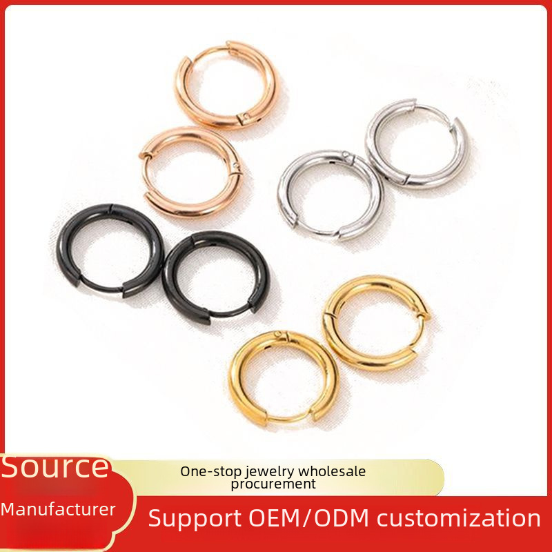Machine-thrown European and American GD stainless steel earrings, round wire earrings, trendy jewelry, titanium steel earrings, ear jewelry