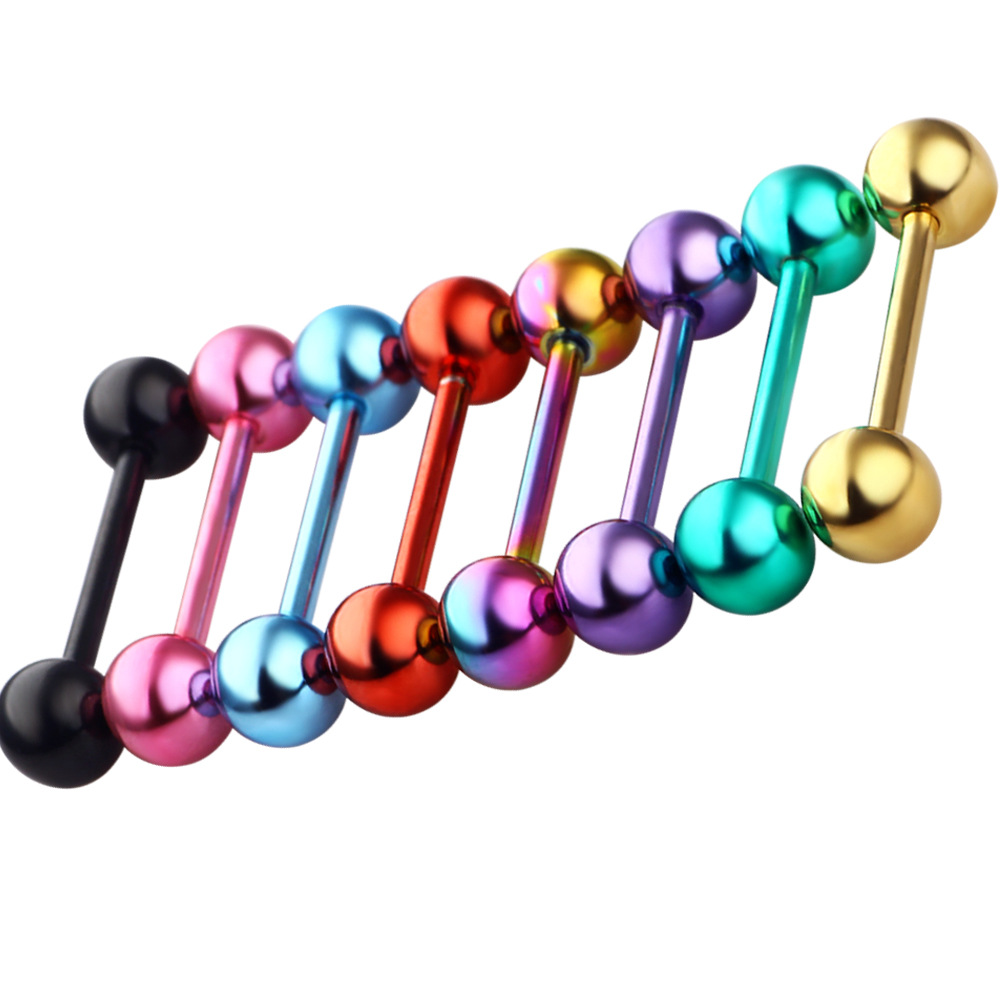 Color-plated steel ball 14G stainless steel straight tongue nail earring industrial tongue nail nipple ring