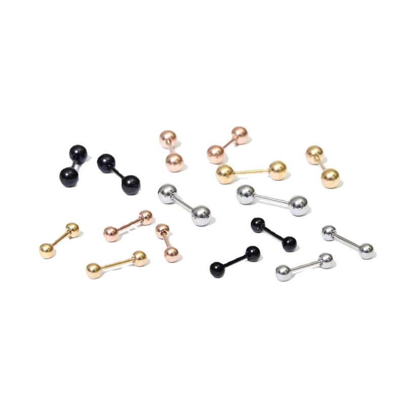 925 silver earrings for women, short stems, personalized screws, round bead earrings, beanie mini, no need to remove ear bone nails when sleeping