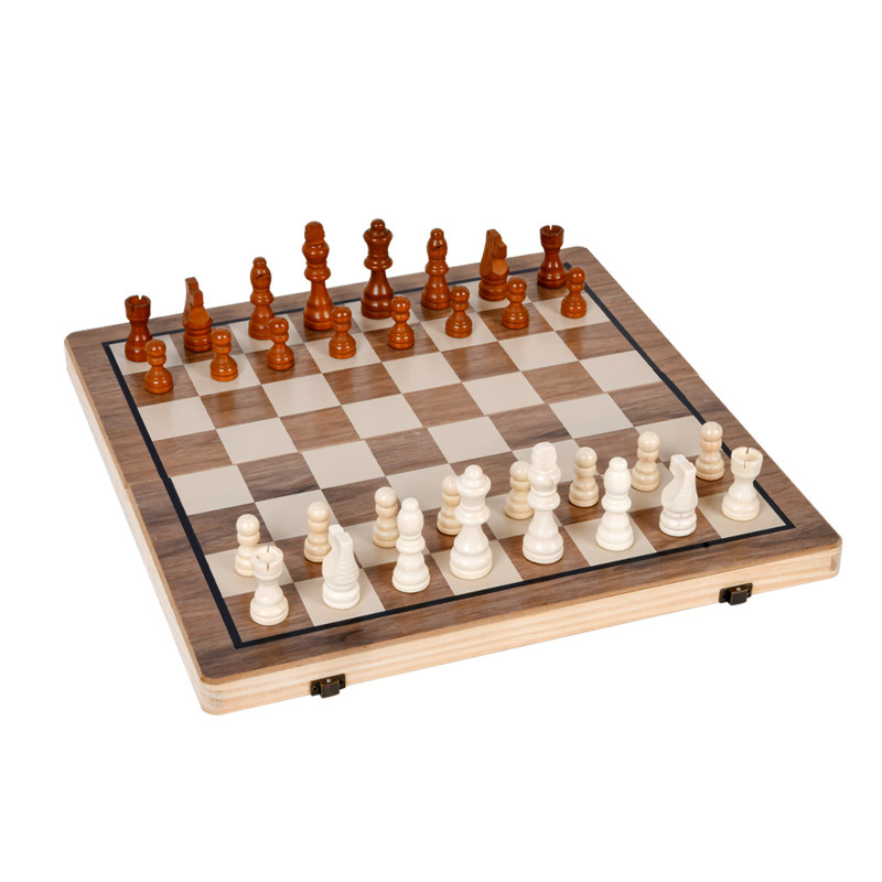 Cross-border wooden magnetic chess walnut color two-in-one folding chess for adults and children competitive educational toys
