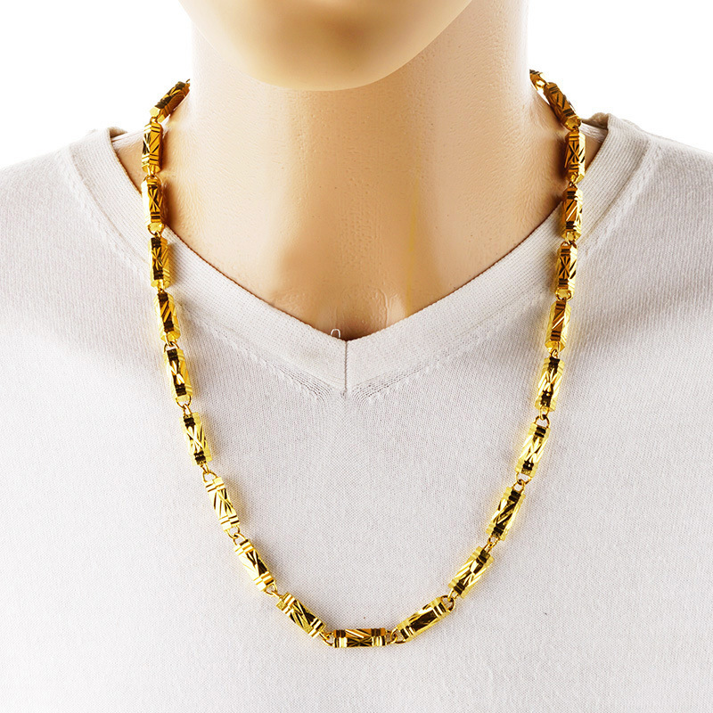 Vietnamese sand gold solid necklace brass vacuum electroplating men's hexagonal column necklace 24K gold plated bamboo necklace for women