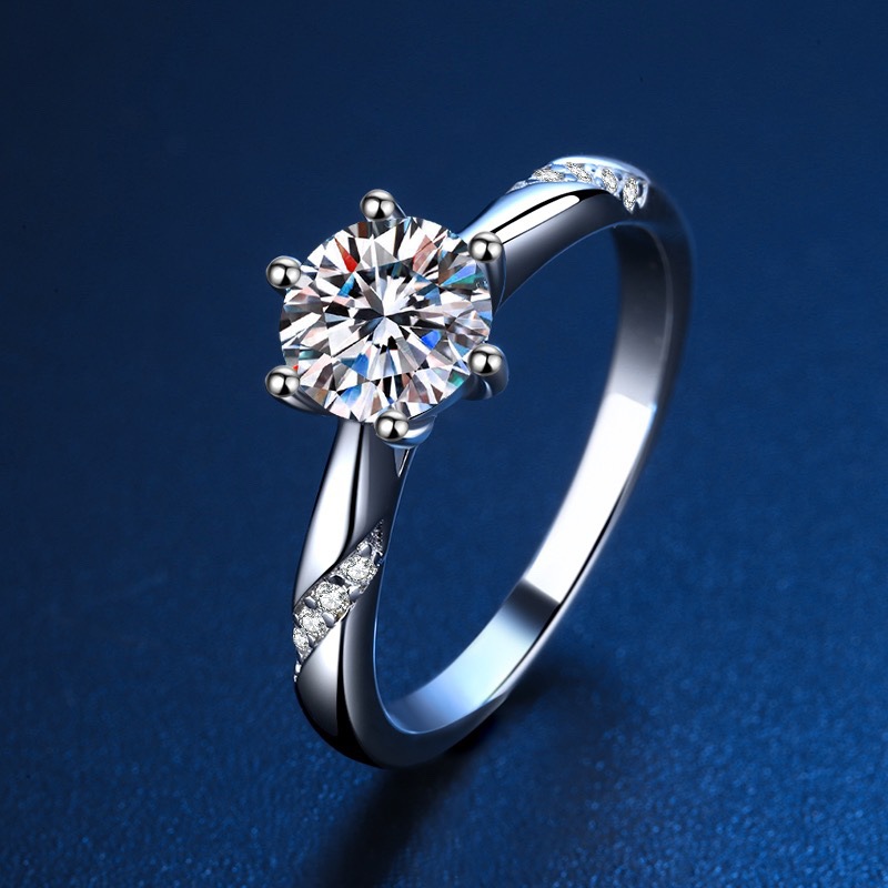 Imitation moissanite one-carat six-claw ring for women, fashionable and classic proposal, wedding diamond ring for girlfriend