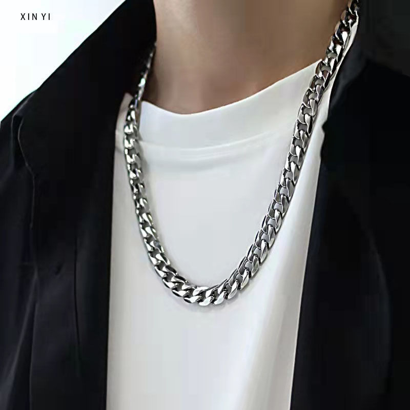 Titanium steel non-fading thick chain Cuban chain necklace women and men trendy ins European and American street hip-hop sweatshirt chain accessories