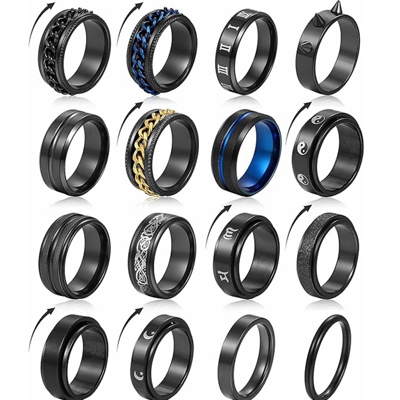 Amazon Men's Black Titanium Steel Fashion Set Ring Simple and Cool Spinner Anxiety Set Stainless Steel