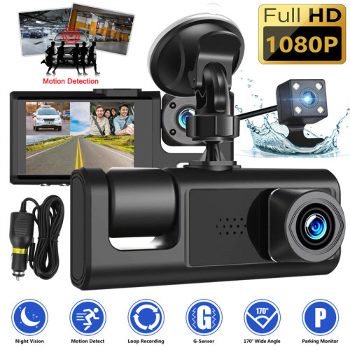 Cross-border new product three-record driving recorder 1080P wide angle three-lens car recorder with reversing visibility