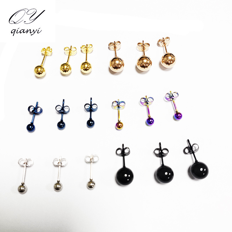 Qianyi Jewelry stainless steel steel ball earrings, fashionable, simple and popular, small bean earrings, earrings and earrings