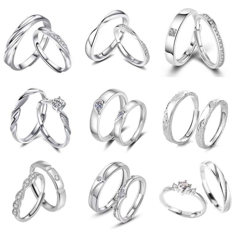 Couple rings A pair of men and women with simple and fashionable temperament Korean style crown zircon pair ring open wedding simulation diamond ring