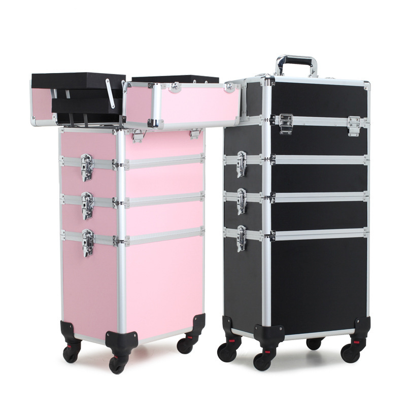 Trolley makeup box multi-layer detachable trolley makeup, embroidery and manicure multi-purpose box manufacturer dropshipping