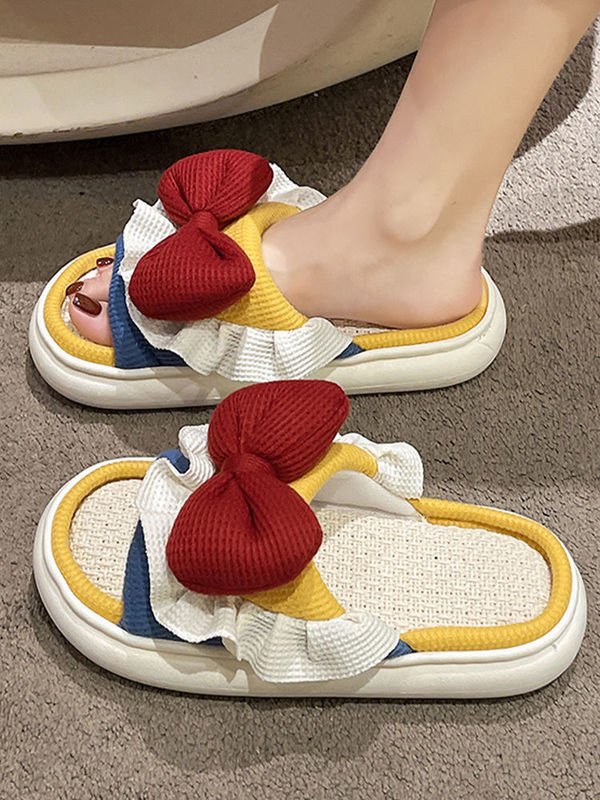 Slippers for women to wear on the run, princess shoes, single slippers, spring and autumn thin silent dormitory non-slip linen slippers for all seasons